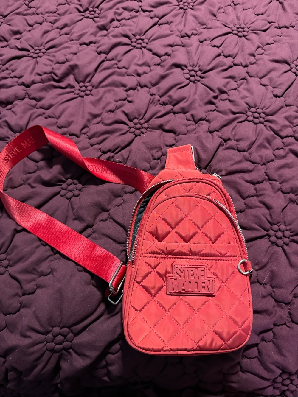 Steve Madden Quilted Red Mini Sling Bag